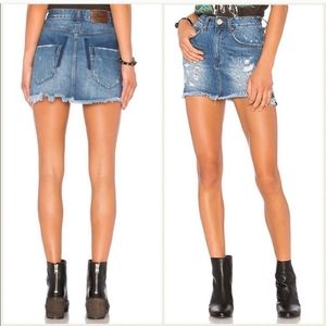 One Teaspoon 2020 Mini Skirt Distressed High Waist Denim